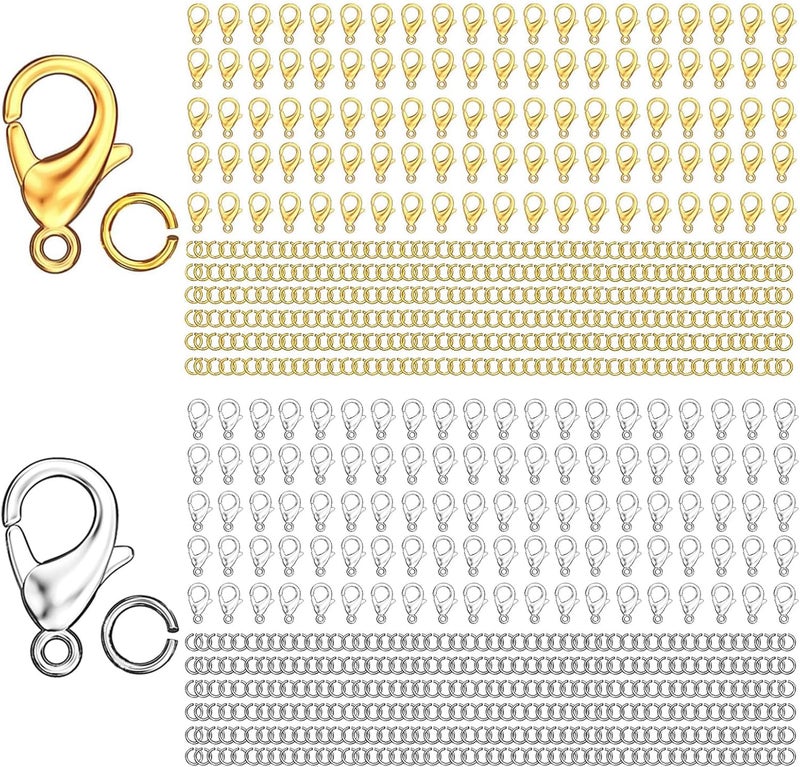 MKCYD 700Pcs Lobster Claw Clasps and Open Jump Rings Set, 14K Gold and Silver Necklace Clasps and Closures Lobster Parrot Trigger Clasp for Jewelry Making - Image 1